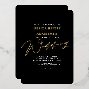 Romantic Modern Black and Gold Wedding Foil Invita Invitation