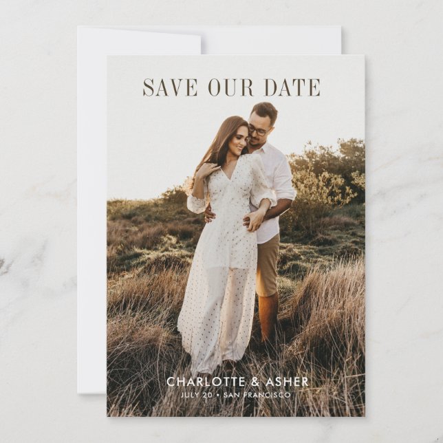 Romantic Modern Couple Photo Save The Date (Front)