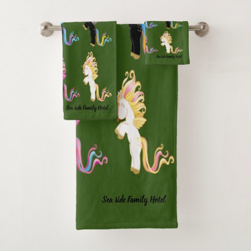 Romantic modern Cute Unicorn monogram b Bath Towel Set