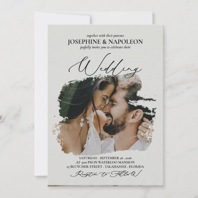 Romantic modern elegant artistic wedding invitation (Front)