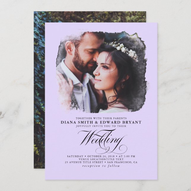 Romantic Modern Elegant Two Photos Wedding Invitat Invitation (Front/Back)