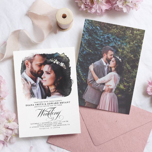 Romantic Modern Elegant Two Photos Wedding Invitation (Creator Uploaded)