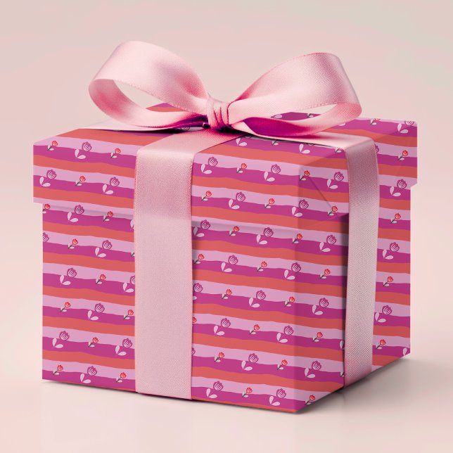 Romantic Modern Floral Pink Purple Red Wrapping Paper (Creator Uploaded)