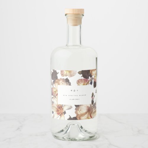 Romantic Modern Flower Floral Wedding Liquor Bottle Label
