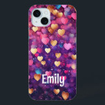 Romantic Modern Love Hearts Personalized Name iPhone 15 Plus Case<br><div class="desc">Romantic Modern Love Hearts Personalized Name iPhone 15 Plus Phone Cases features a cute pattern of pink,  purple,  gold and blue love hearts. Perfect gift for girls,  girlfiends,  wife for Valantine's Day,   birthday,  Christmas,  holidays and more. Designed by Evco Studio www.zazzle.com/store/evcostudio</div>