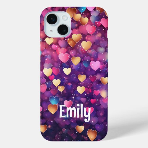 Romantic Modern Love Hearts Personalized Name iPhone 15 Plus Case