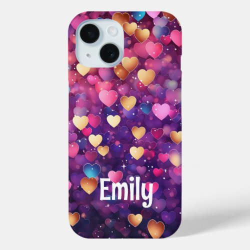 Romantic Modern Love Hearts Personalized Name iPhone 15 Case