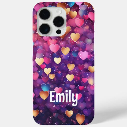 Romantic Modern Love Hearts Personalized Name iPhone 15 Pro Max Case