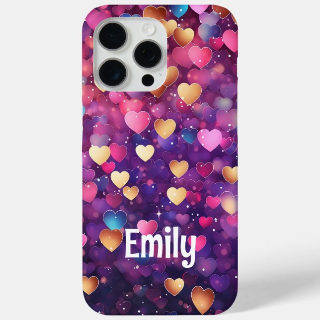 Romantic Modern Love Hearts Personalized Name Case-Mate iPhone Case (Back)
