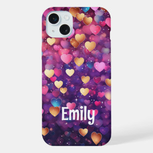 Romantic Modern Love Hearts Personalized Name iPhone 15 Plus Case