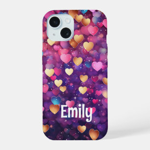 Romantic Modern Love Hearts Personalized Name iPhone 15 Case