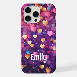 Romantic Modern Love Hearts Personalized Name iPhone 15 Pro Max Case