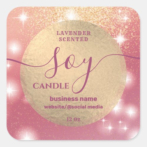 Romantic Modern luxury sparkle script soy candle  Square Sticker