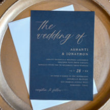 Romantic Modern Navy Blue and Gold Wedding