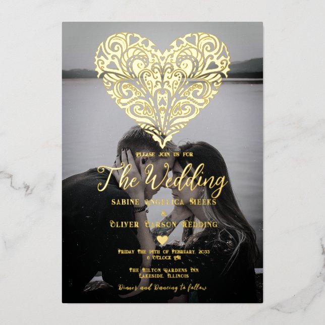 Romantic Modern Photo Foil Wedding Invitation (Front)