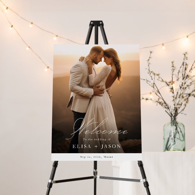 Romantic Modern Photo Wedding Welcome Foam Board (In Situ (Stand))
