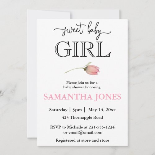 Romantic modern pink tulip baby girl baby shower  invitation
