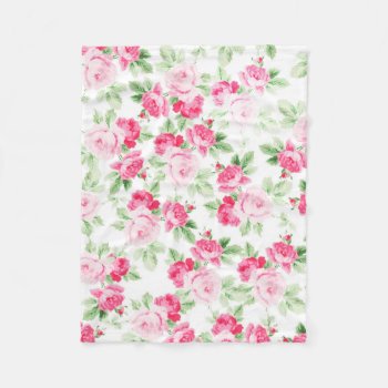 Romantic Modern Pink White Trendy Roses Floral Fleece Blanket by pink_water at Zazzle