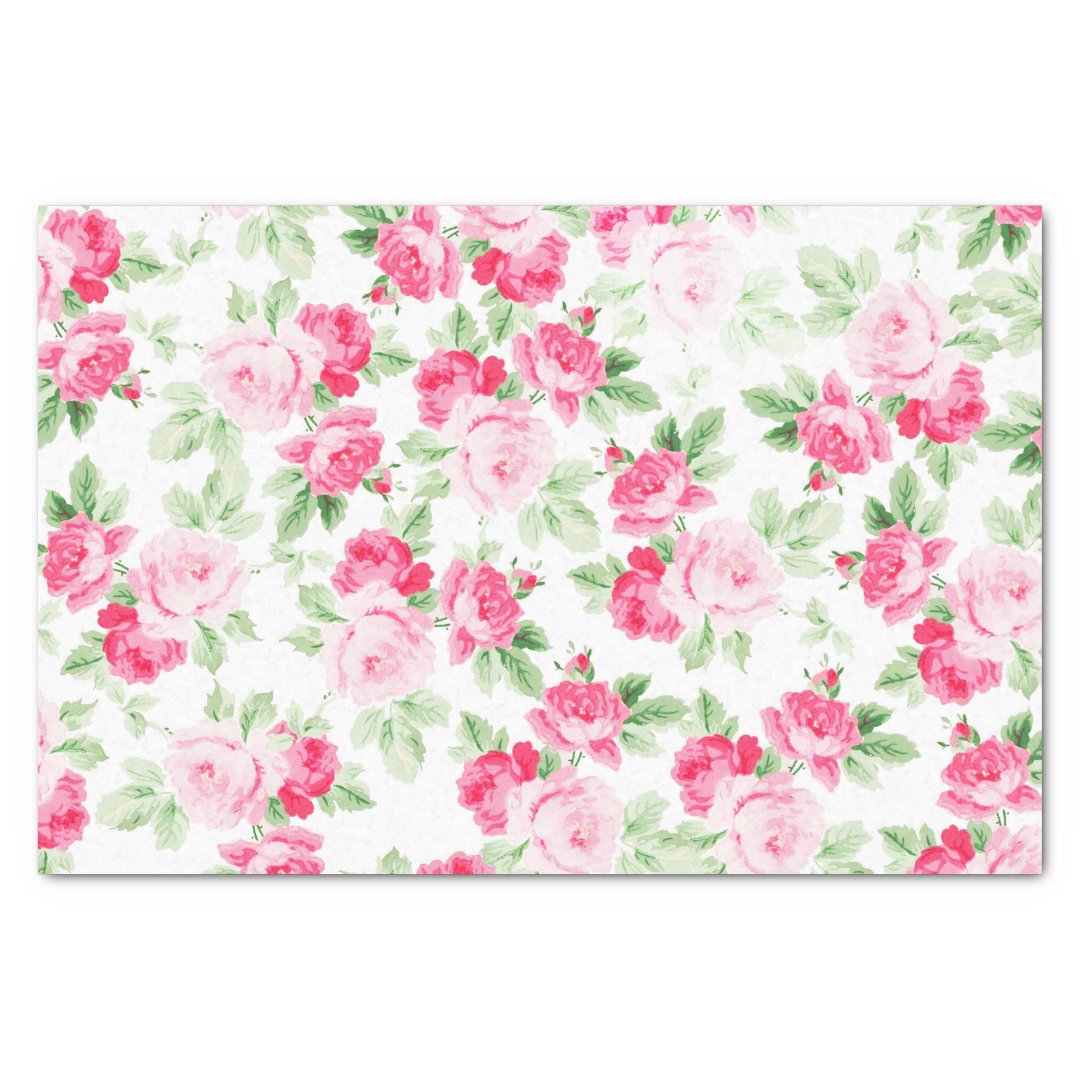 Romantic modern pink white trendy roses floral tissue paper | Zazzle