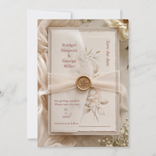 Romantic modern Vellum Wedding Wax Seal Invitation