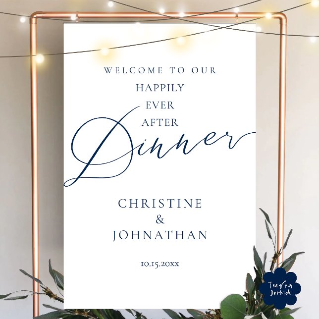 Romantic Modern Wedding Happily Ever After Dinner Foam Board (Romantic Modern Wedding Happily Ever After Dinner Foam Board in Navy Blue theme)
