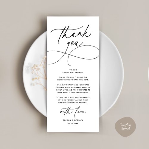 Romantic Modern Wedding Reception Thank You Card