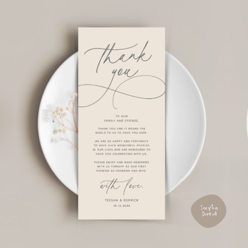 Romantic Modern Wedding Reception Thank You Card