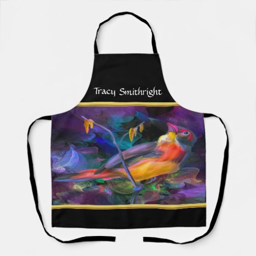 Romantic modern with a colorful bird  apron