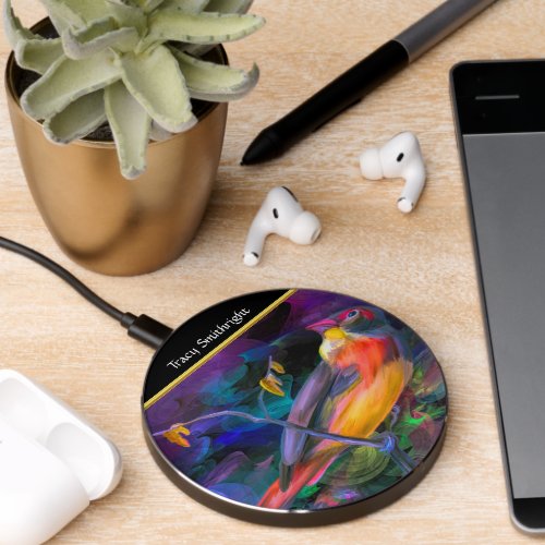 Romantic modern with a colorful bird wireless charger 