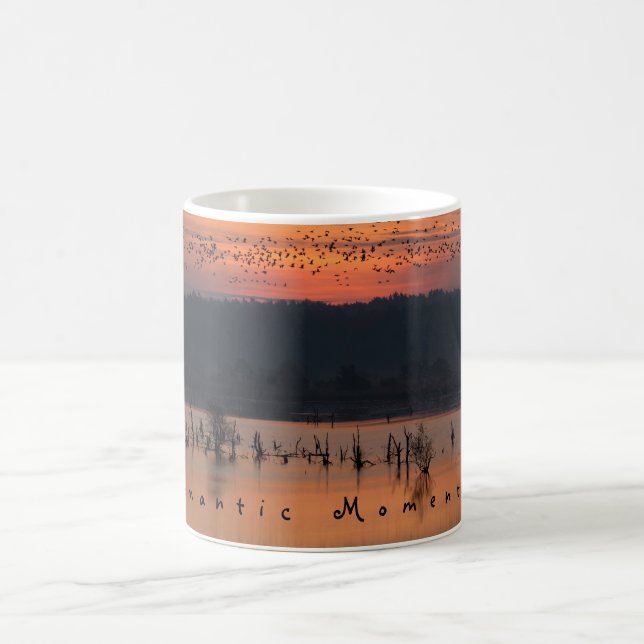 Romantic moments Birds at sunrise photo with text Coffee Mug (Center)