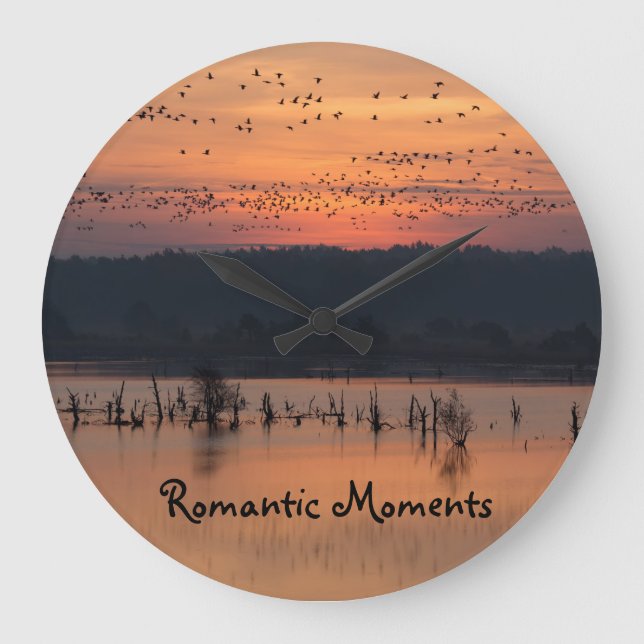 Romantic moments Birds at sunrise photo with text Large Clock (Front)