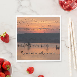 Romantic moments Birds at sunrise photo with text Napkins