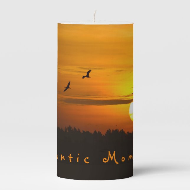 Romantic moments Cranes at sunrise photo with text Pillar Candle (Front)