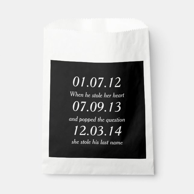 Romantic Moments Personalized Dates Custom Wedding Favor Bag (Front)