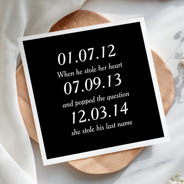 Romantic Moments Personalized Dates Custom Wedding Paper Dinner Napkins (Creator Uploaded)