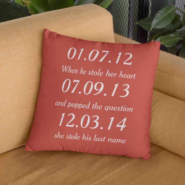 Romantic Moments Personalized Dates Custom Wedding Throw Pillow (Creator Uploaded)