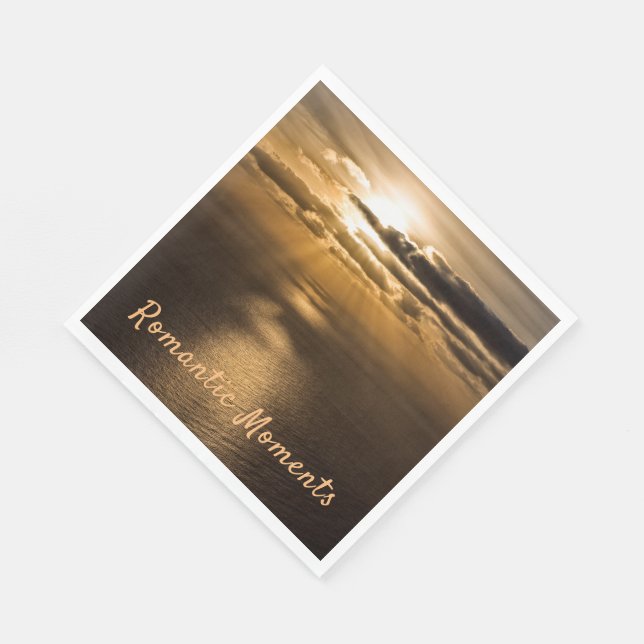 Romantic moments sunset ocean photo with text napkins (Corner)