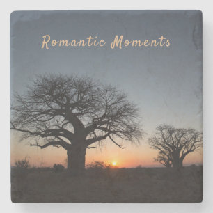 Romantic Moments Sunset Sacred Baobabs photo text Stone Coaster