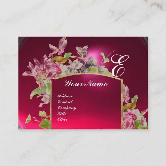 ROMANTIC MONOGRAM,Cyclamens pink green white Business Card (Front)