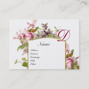 ROMANTIC MONOGRAM,Cyclamens pink green white pearl Business Card