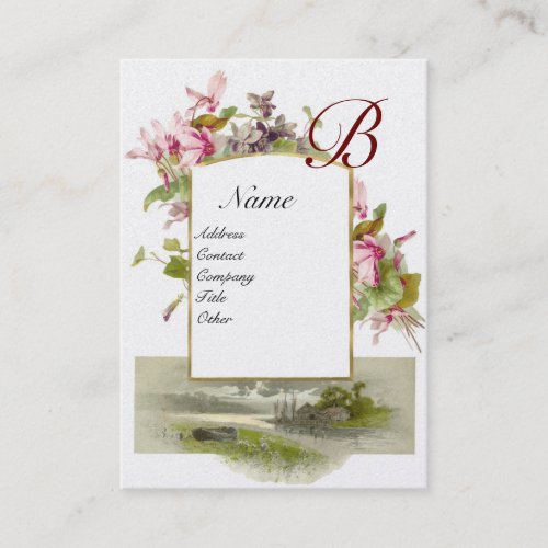 ROMANTIC MONOGRAMCyclamens pink green white pearl Business Card