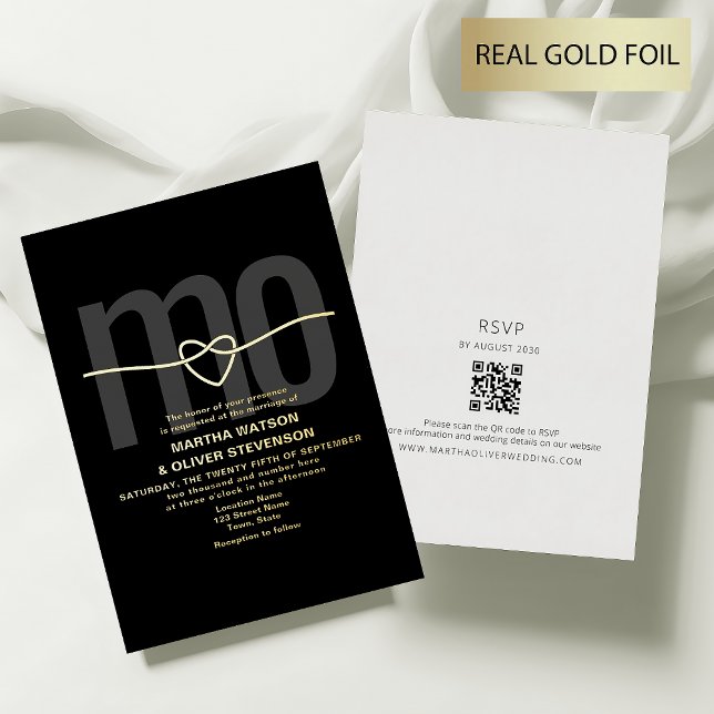 Romantic Monogram Gold and Black Wedding Foil Invitation (Creator Uploaded)
