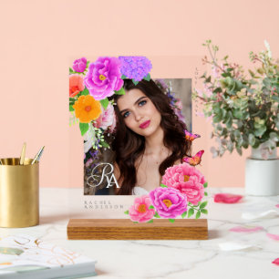 Romantic Monogram Peonies Garden  Photo Acrylic Sign