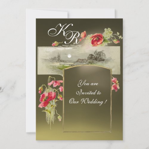 ROMANTİC MONOGRAM POPPIESredgreen grey agate Invitation