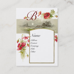 ROMANTIC MONOGRAM, POPPIES red green white Business Card