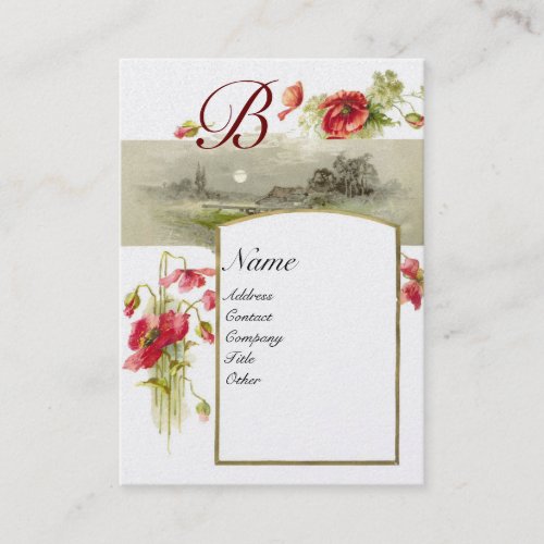 ROMANTIC MONOGRAM POPPIES red green white gold Business Card