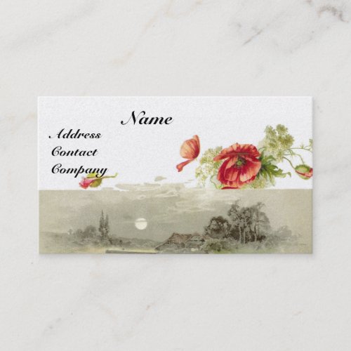 ROMANTIC MONOGRAM POPPIES red green white pearl Business Card
