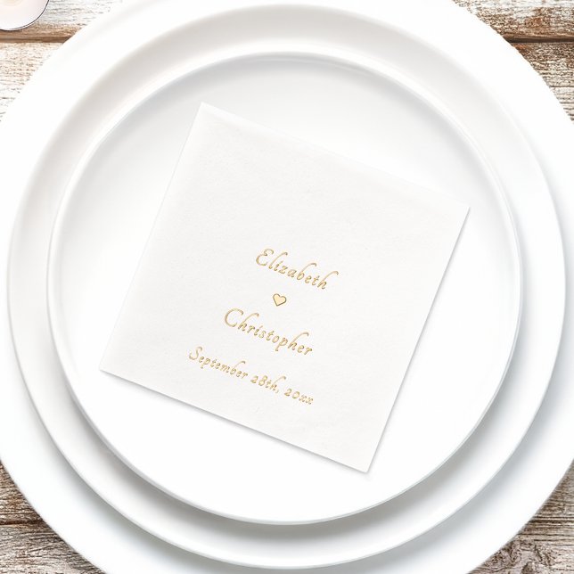 Romantic Monogram Wedding Date Party Cocktail Gold Foil Napkins (Romantic Monogram Wedding Date Party Cocktail Gold Foil Napkins)
