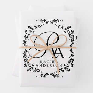 Romantic Monogram White Wrapping Paper Sheets