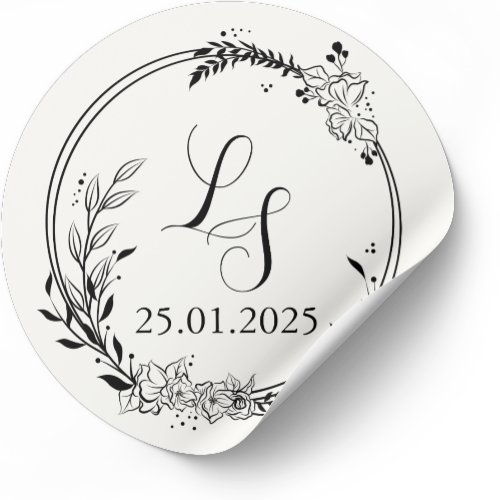 Romantic Monogrammed Elegant Floral Wreath Ivory  Classic Round Sticker